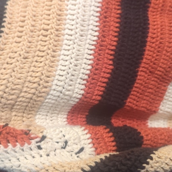 Crochet Long Poncho Multi Color Striped brown/cream/rust Hippie Festival OS - Picture 3 of 12